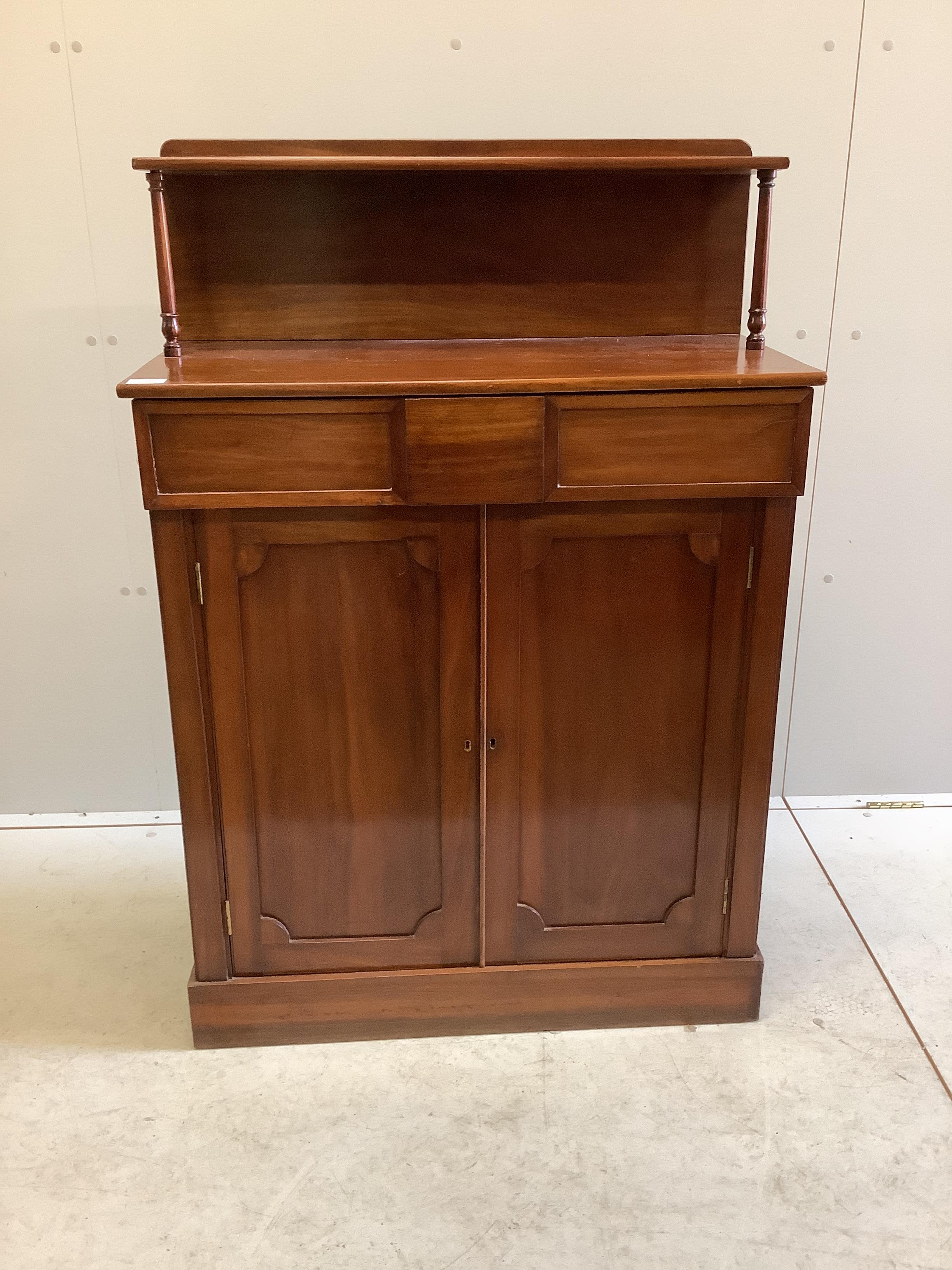 A small early Victorian mahogany chiffonier, width 80cm, depth 38cm, height 119cm